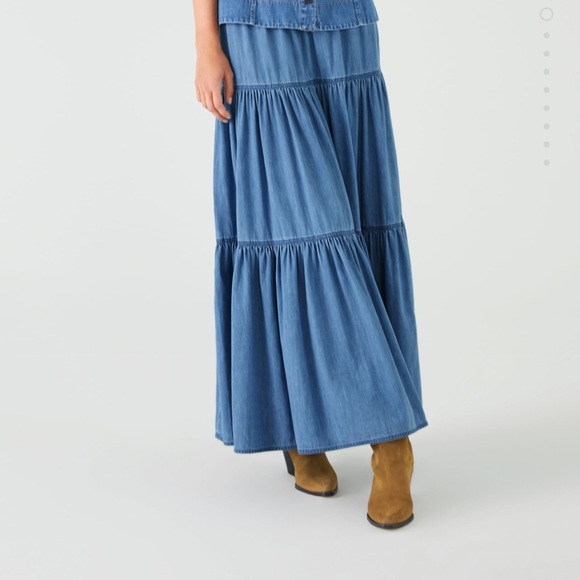 Zara Dresses & Skirts - Zara denim ruffled skirt maxi Bloggers favorite
